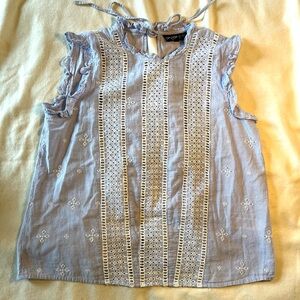 Topshop PETITE Light Blue and White Eyelet Tank Blouse